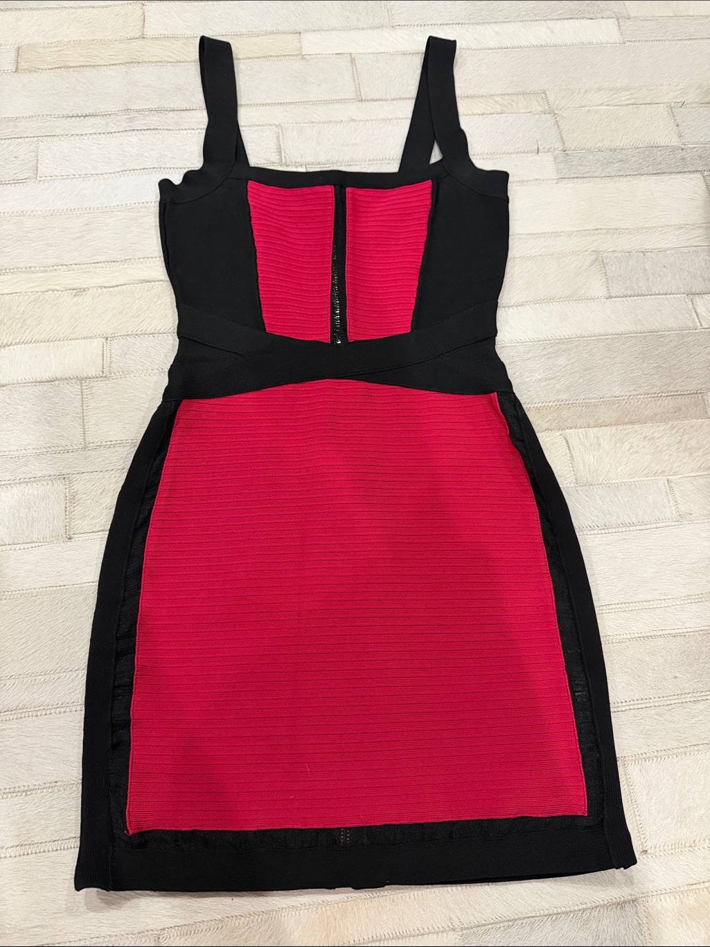 Marciano Black And Hot Pink Colorblock Mini Dress